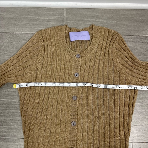 Vera Wang Lavender Label Camel Crewneck Ribbed Wool Alpaca Cardigan Sweater S - Picture 14 of 16